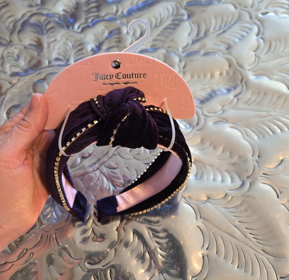 Juicy Couture Velvet Knotted Headband with Gold Bead Trim